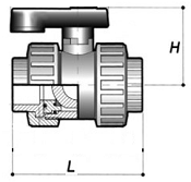 PVC/ ABS Double Union Ball Valve Line Drawing