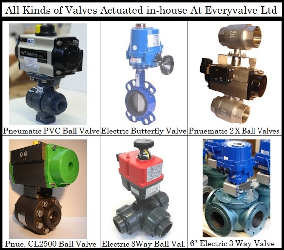 Actuated Valves Inhouse Service - Ball, Butterfly, 3 Way Valves, Plastic & Metal Valves