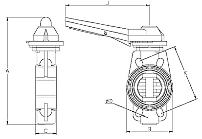 Line Drawing PP Butterfly Valve